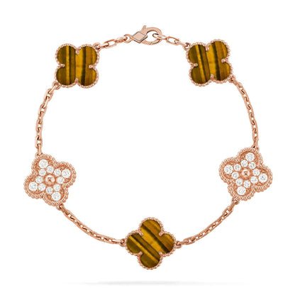 [Auream] CLOVER 5 MOTIFS TIGER EYE BRACELET COLLECTION