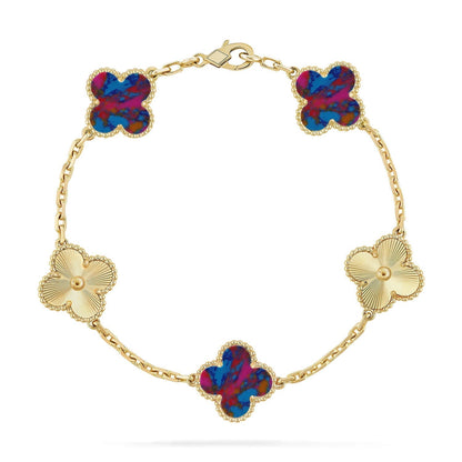 [Auream]CLOVER 5 MOTIF COLOR GEMSTONES BRACELET COLLECTION