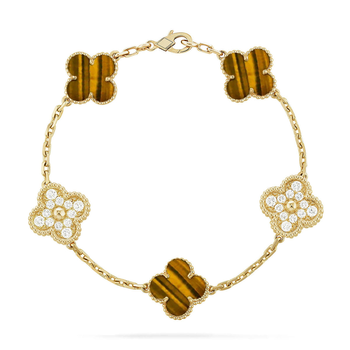 [Auream] CLOVER 5 MOTIFS TIGER EYE BRACELET COLLECTION