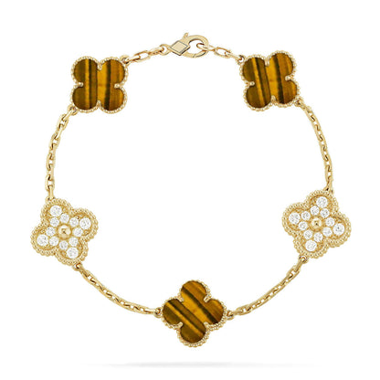 [Auream] CLOVER 5 MOTIFS TIGER EYE BRACELET COLLECTION