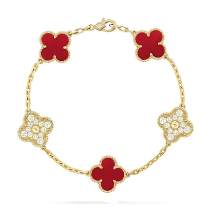 [Auream] CLOVER 5 MOTIF RED CORNELIAN BRACELET COLLECTION