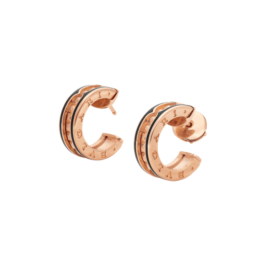 [Auream]ZERO 1 ROCK PINK GOLD EARRINGS WITH STUDDED SPIRAL AND BLACK CERAMIC