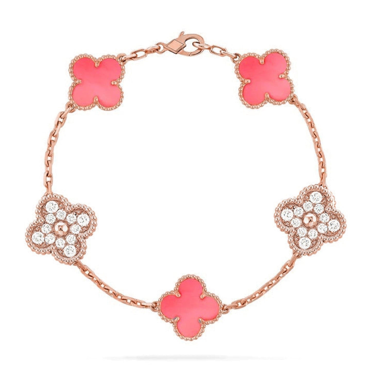 [Auream] CLOVER 5 MOTIFS  PINK MOP BRACELET COLLECTION