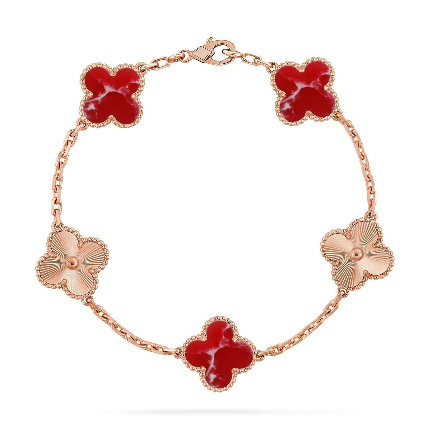 [Auream]CLOVER 5 MOTIF RED PATTERN BRACELET COLLECTION