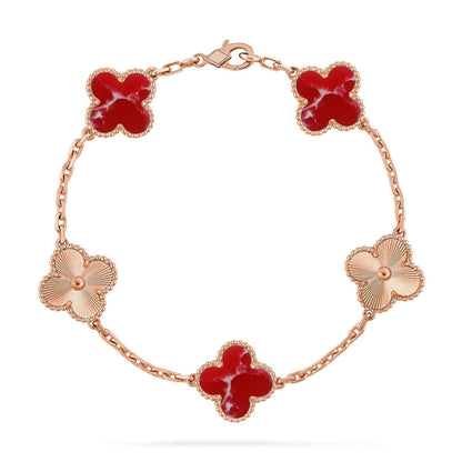 [Auream]CLOVER 5 MOTIF RED PATTERN BRACELET COLLECTION