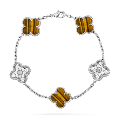 [Auream] CLOVER 5 MOTIFS TIGER EYE BRACELET COLLECTION