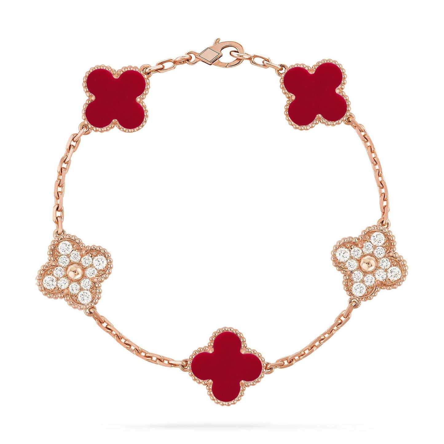 [Auream] CLOVER 5 MOTIF RED CORNELIAN BRACELET COLLECTION