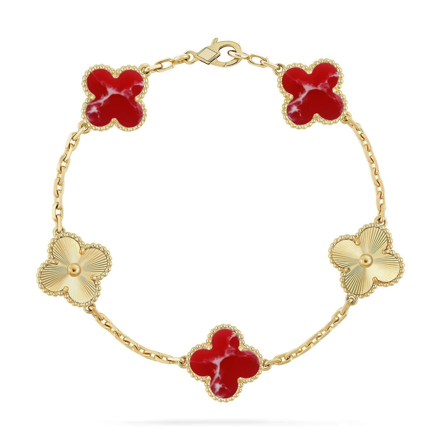 [Auream]CLOVER 5 MOTIF RED PATTERN BRACELET COLLECTION