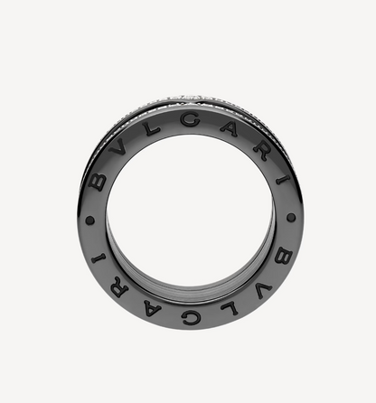 [Auream]ZERO 1 ROCK FOUR-BAND BLACK CERAMIC WITH STUDDED SPIRAL AND PAVED DIAMONDS RING