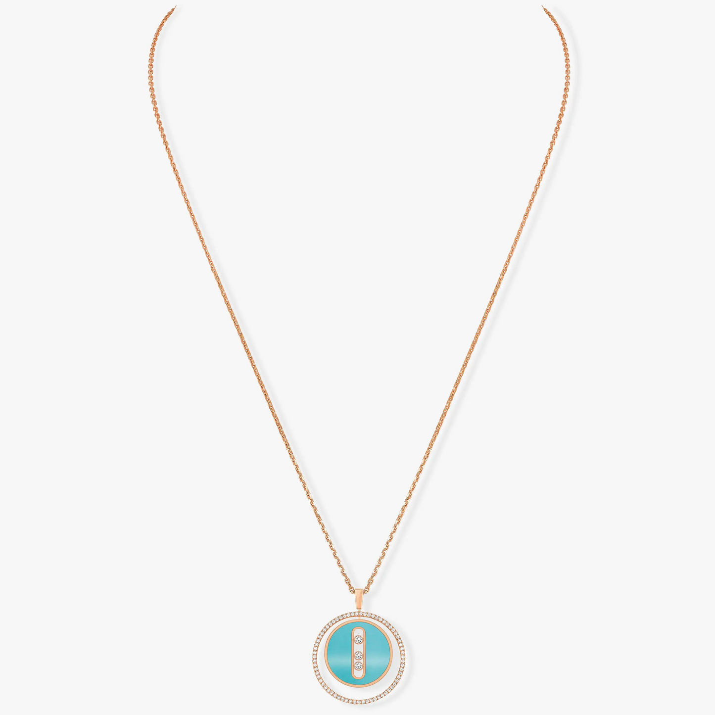 [Auream]Demo MOVE 3 DIAMONDS TURQUOISE PINK GOLD DIAMOND NECKLACE