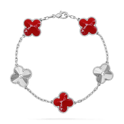 [Auream]CLOVER 5 MOTIF RED PATTERN BRACELET COLLECTION
