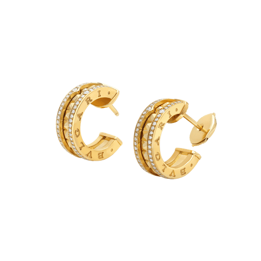 [Auream]ZERO 1 ROCK GOLD EARRINGS WITH STUDDED SPIRAL AND PAVED DIAMONDS