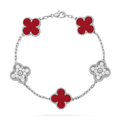 [Auream] CLOVER 5 MOTIF RED CORNELIAN BRACELET COLLECTION
