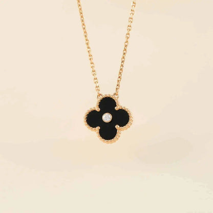 [Auream]CLOVER 15MM DIAMOND ONYX NECKLACE