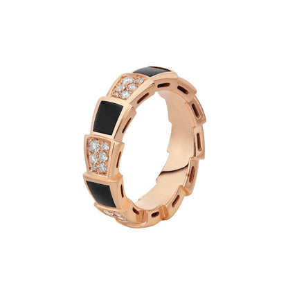 [Auream]SERPENTI RING PINK GOLD BLACK MOP DIAMOND PAVED 4MM