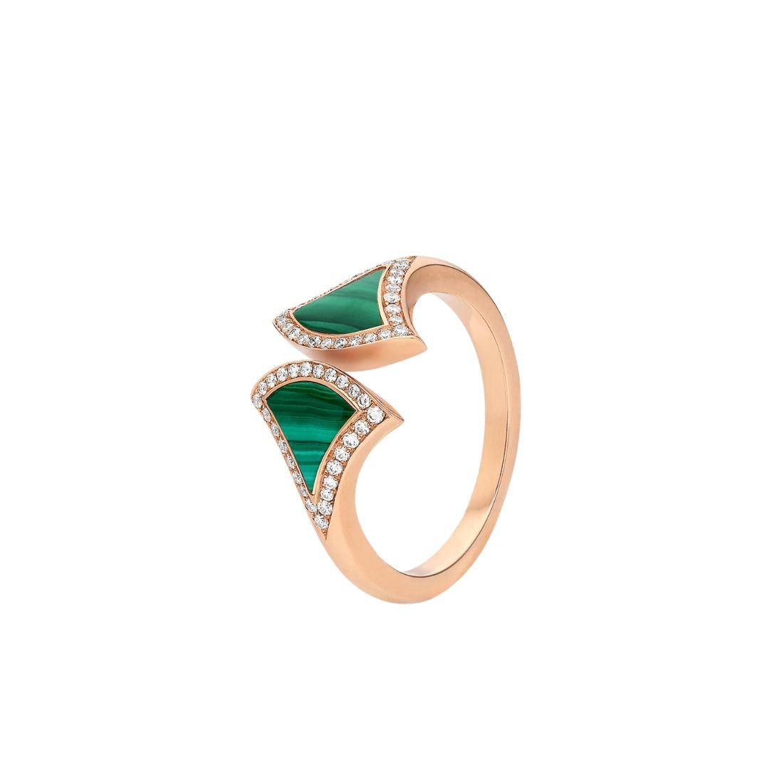 [Auream]DREAM MALACHITE DIAMOND OPEN RING