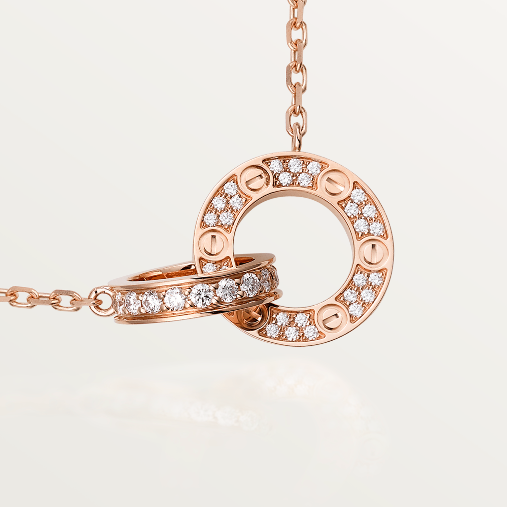 [Auream]LOVE 7.6MM NECKLACE ROSE GOLD AND SILVER  FULL DIAMOND