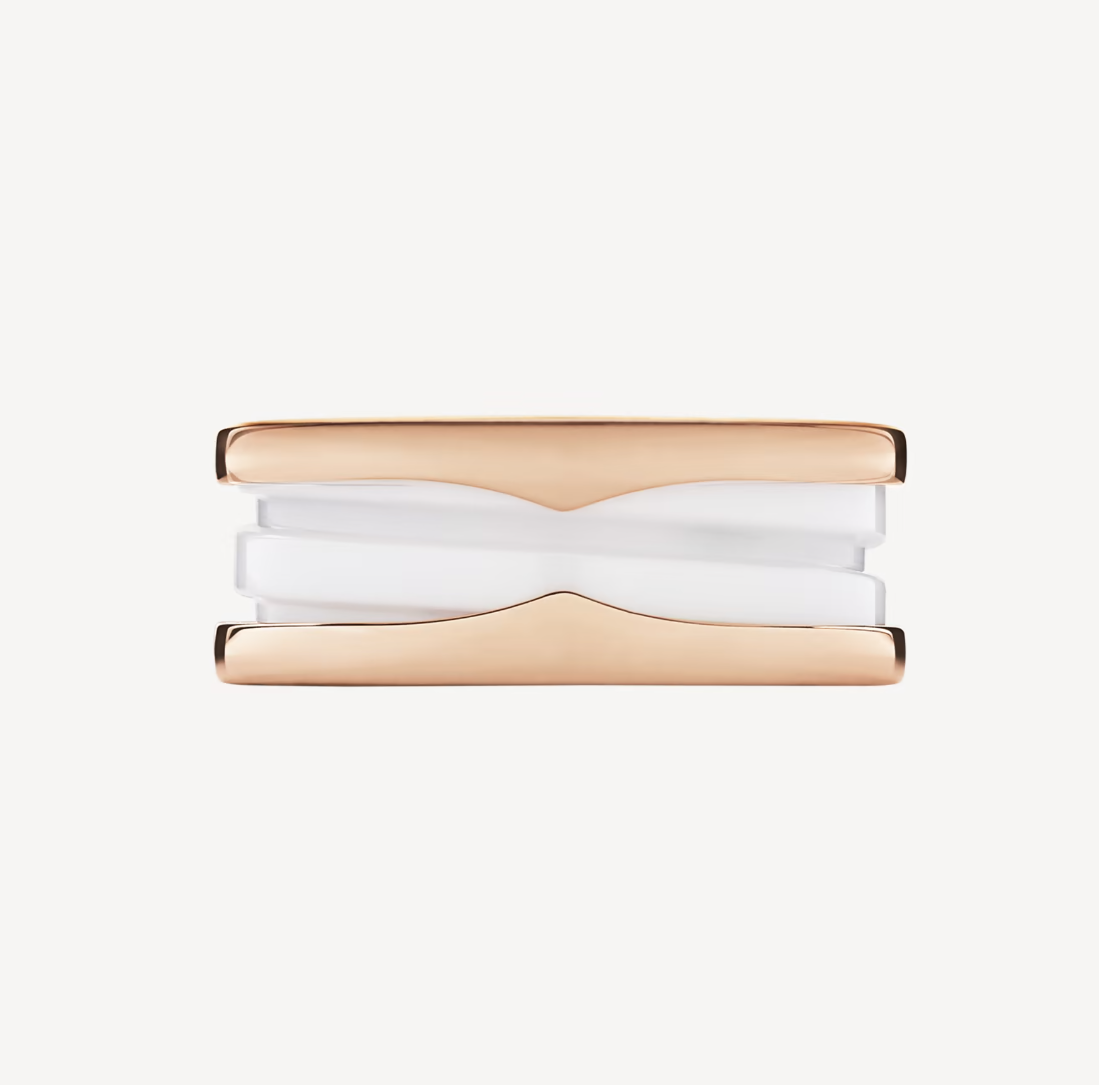 [Auream]ZERO 1 TWO-BAND LOOPS AND WHITE CERAMIC SPIRAL PINK GOLD RING