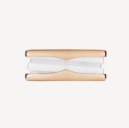 [Auream]ZERO 1 TWO-BAND LOOPS AND WHITE CERAMIC SPIRAL PINK GOLD RING