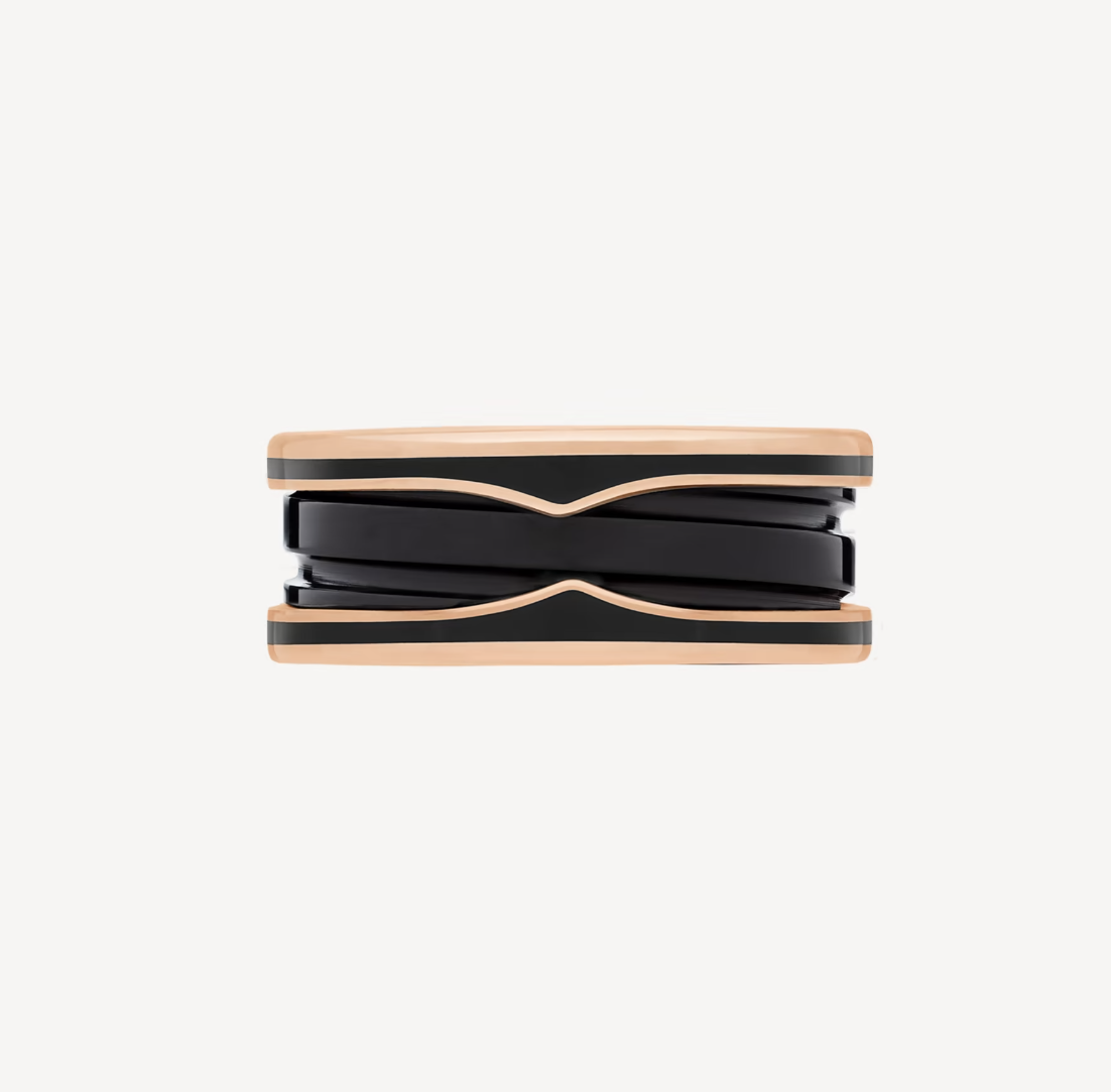 [Auream]ZERO 1 TWO-BAND WITH MATTE BLACK CERAMIC PINK GOLD RING