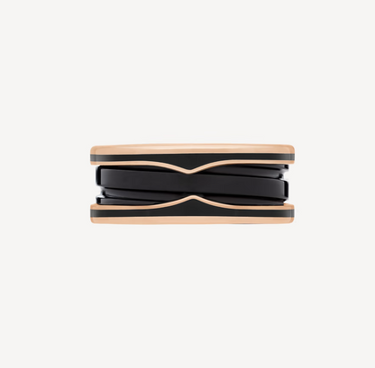 [Auream]ZERO 1 TWO-BAND WITH MATTE BLACK CERAMIC PINK GOLD RING