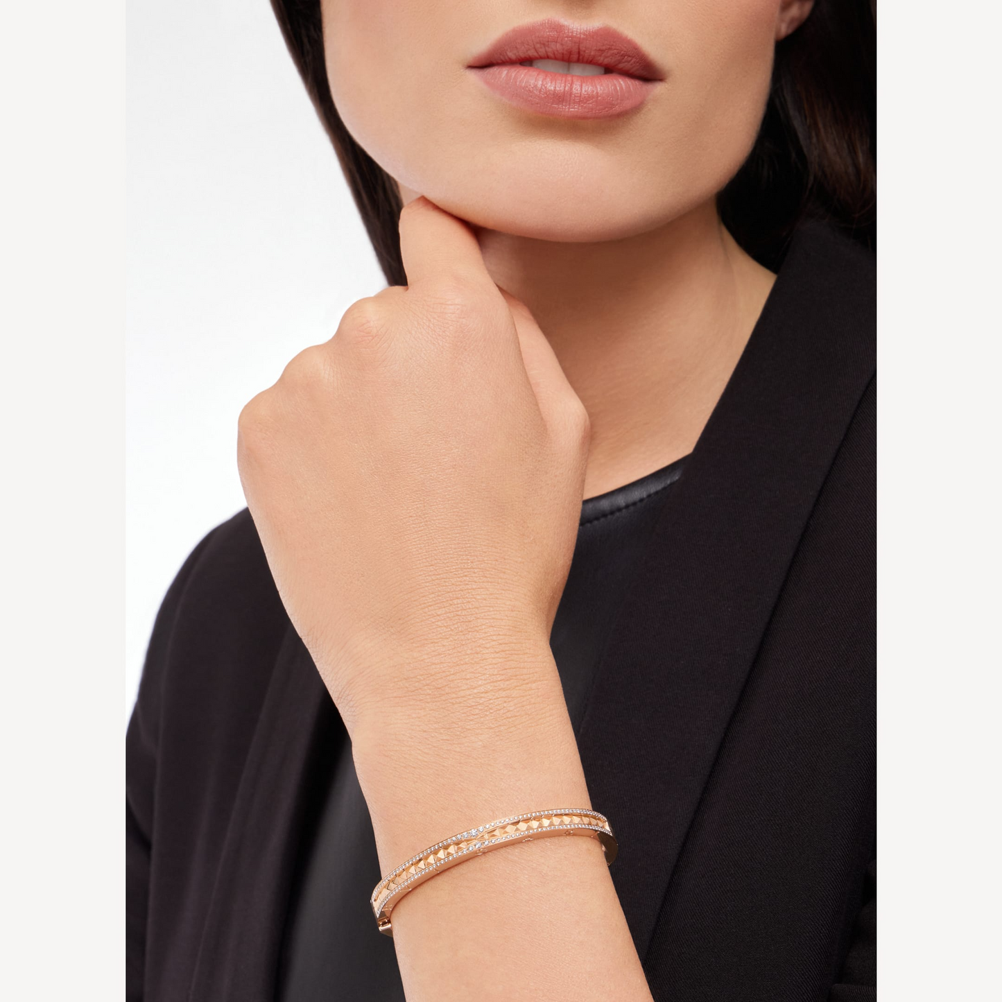 [Auream]ZERO 1 SPIRAL AND PAVED DIAMOND PINK GOLD BRACELET