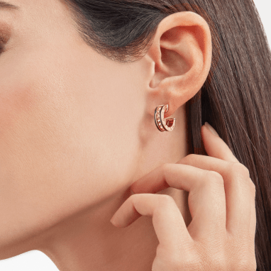 [Auream]ZERO 1 ROCK PINK GOLD EARRINGS WITH STUDDED SPIRAL AND BLACK CERAMIC