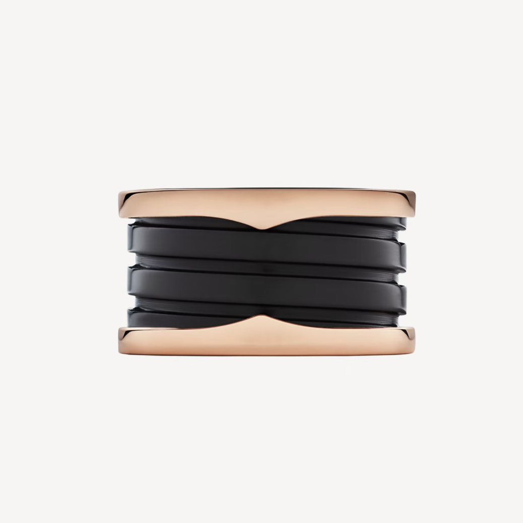 [Auream]ZERO 1 FOUR-BAND LOOPS AND BLACK CERAMIC SPIRAL PINK GOLD RING