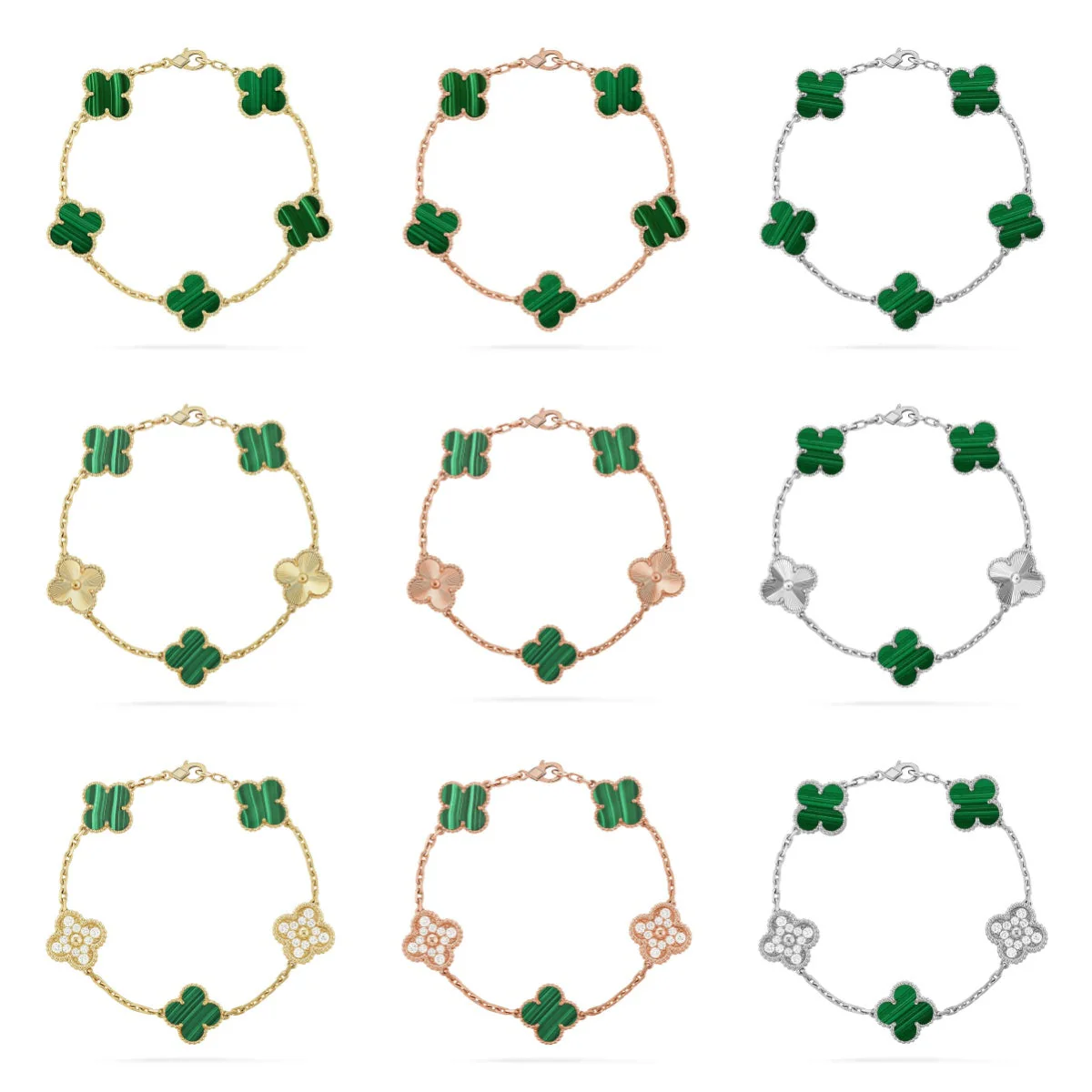 [Auream] CLOVER 5 MOTIF MALACHITE BRACELET COLLECTION