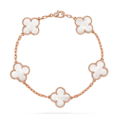 [Auream]CLOVER WHITE PEARL MOP 5 MOTIF BRACELET COLLECTION