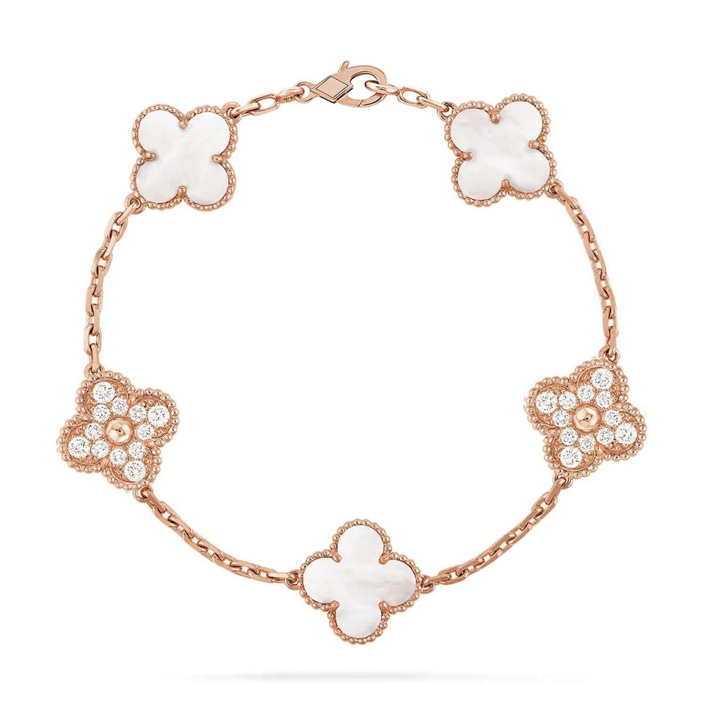 [Auream]CLOVER WHITE PEARL MOP 5 MOTIF BRACELET COLLECTION