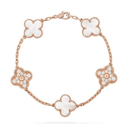 [Auream]CLOVER WHITE PEARL MOP 5 MOTIF BRACELET COLLECTION
