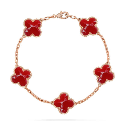 [Auream]CLOVER 5 MOTIF RED PATTERN BRACELET COLLECTION
