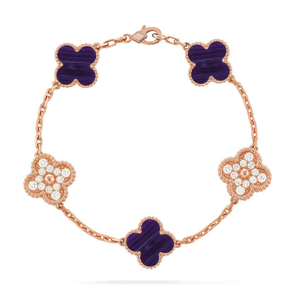 [Auream]CLOVER 5 MOTIF PURPLE STRIPES BRACELET COLLECTION