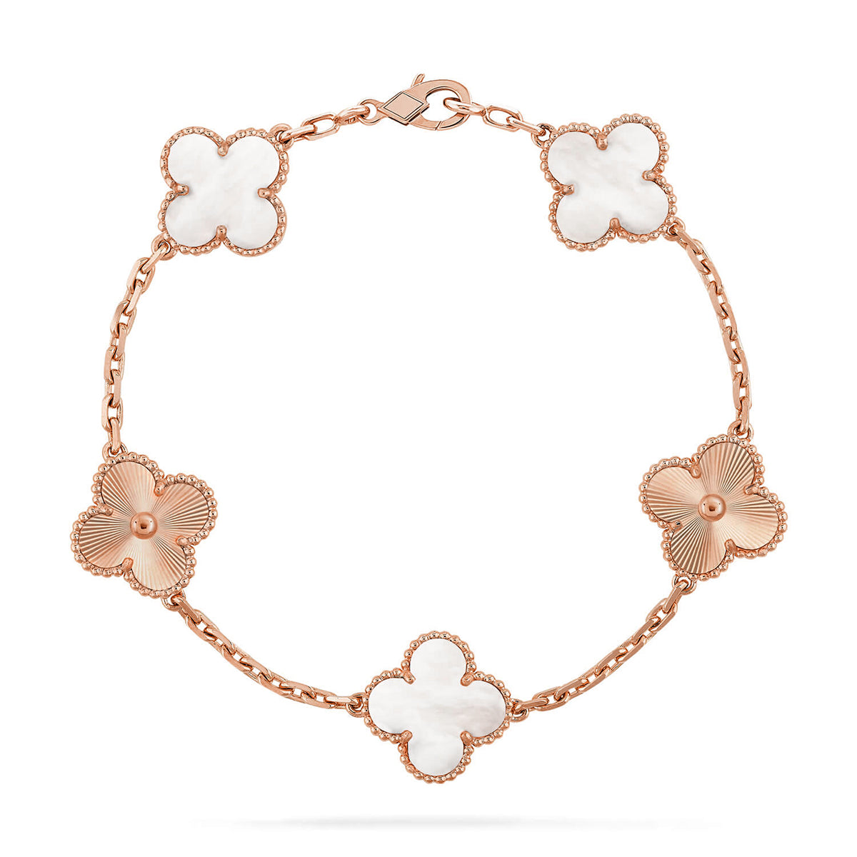 [Auream]CLOVER WHITE PEARL MOP 5 MOTIF BRACELET COLLECTION