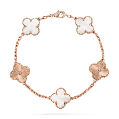 [Auream]CLOVER WHITE PEARL MOP 5 MOTIF BRACELET COLLECTION