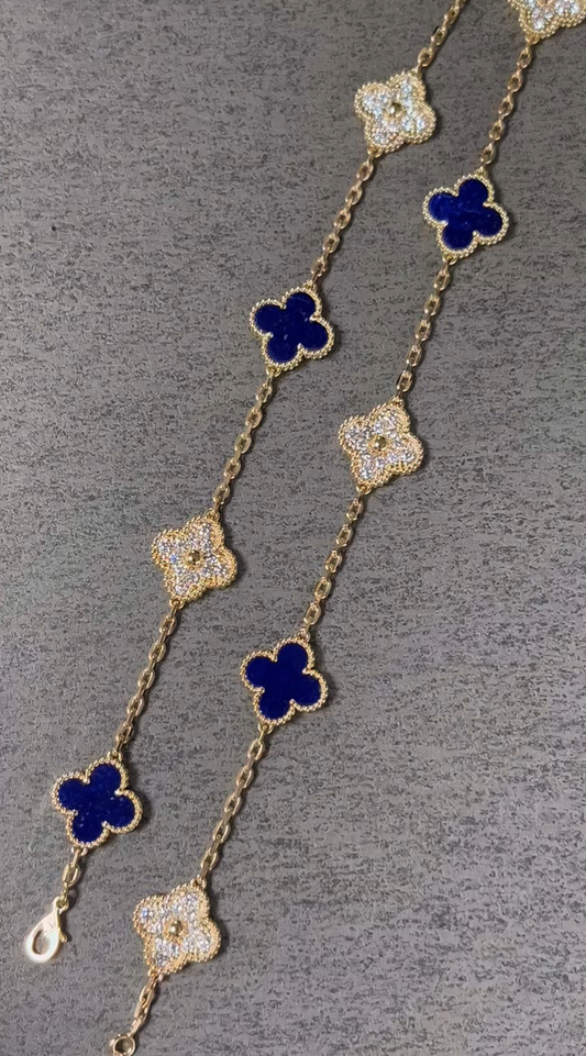 [Auream]CLOVER 10 MOTIFS DIAMONDS SET IN LAPIS LAZULI