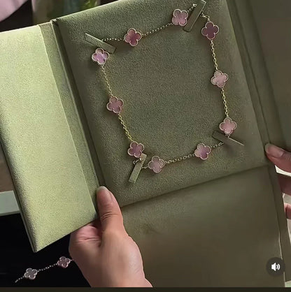 [Auream Jewellery] Pink Necklace with Ten Clover Designs