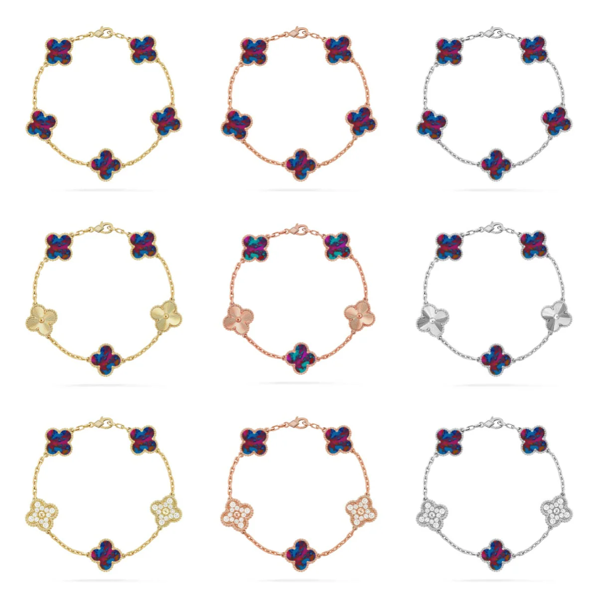 [Auream]CLOVER 5 MOTIF COLOR GEMSTONES BRACELET COLLECTION