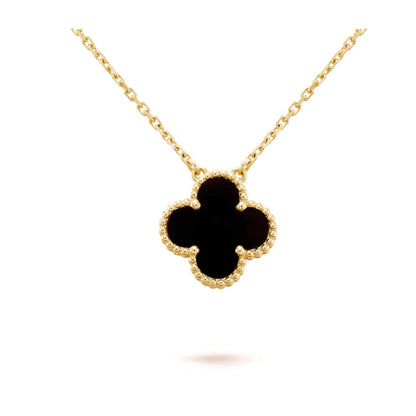[Auream]CLOVER 15MM BLACK ONYX SINGLE FLOWER NECKLACE