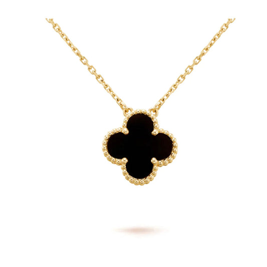 [Auream]CLOVER 15MM BLACK ONYX SINGLE FLOWER NECKLACE
