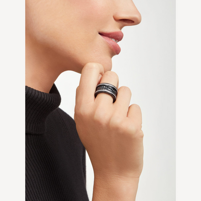 [Auream]ZERO 1 ROCK FOUR-BAND BLACK CERAMIC WITH STUDDED SPIRAL AND PAVED DIAMONDS RING