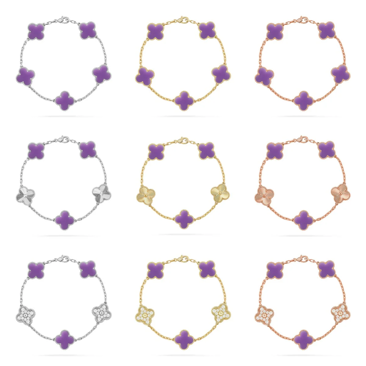 [Auream]CLOVER 5 MOTIF LIGHT PURPLE BRACELET COLLECTION