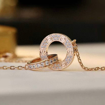 [Auream]LOVE 7.6MM NECKLACE ROSE GOLD AND SILVER  FULL DIAMOND