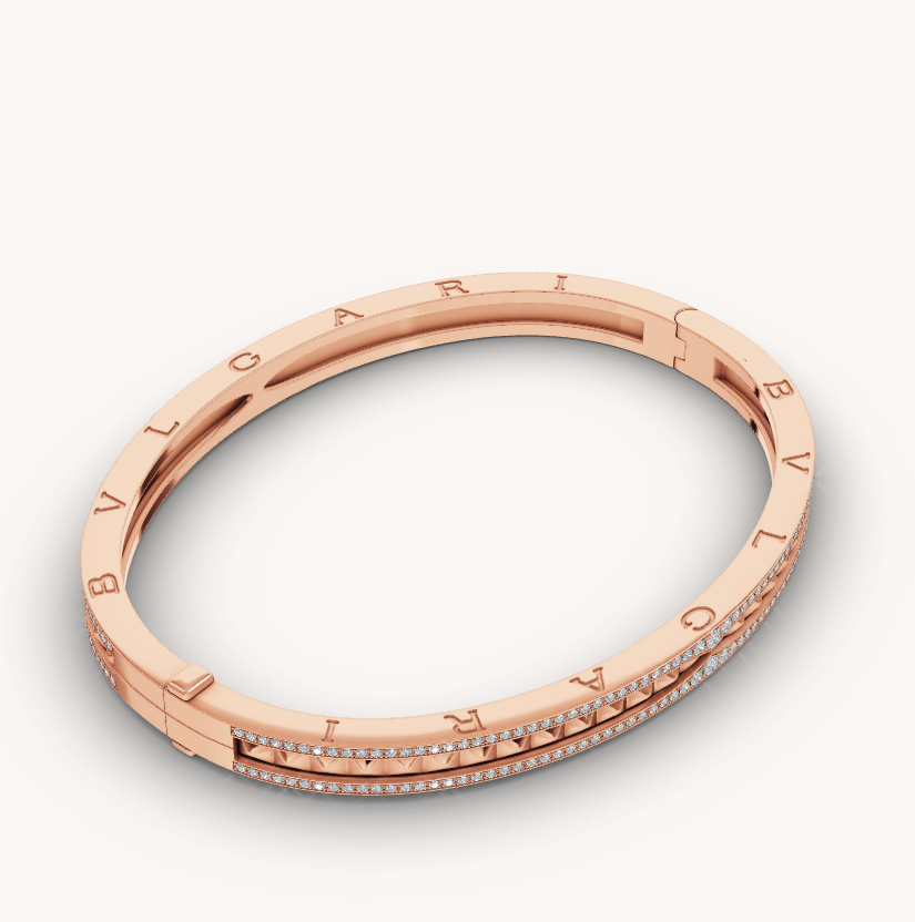 [Auream]ZERO 1 SPIRAL AND PAVED DIAMOND PINK GOLD BRACELET