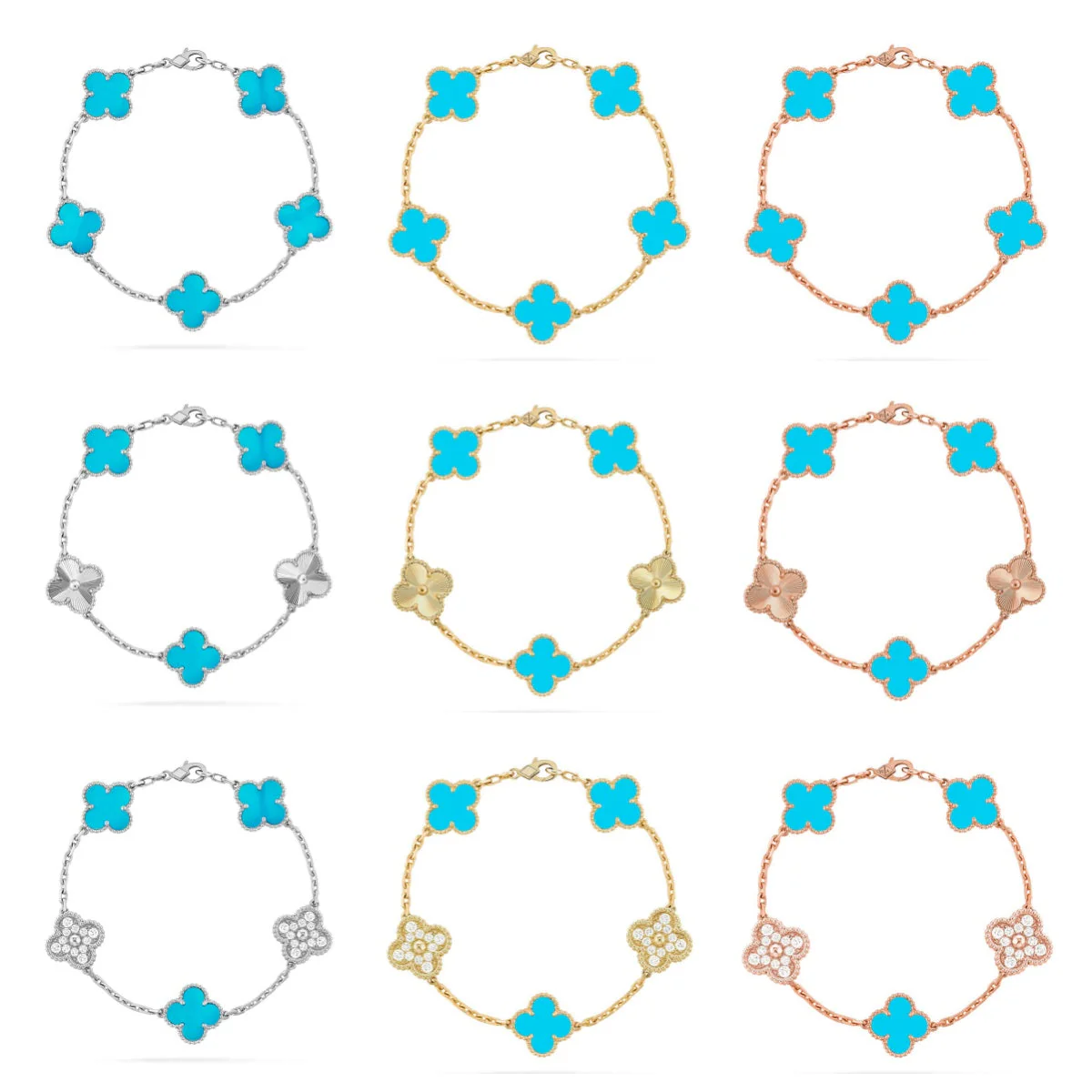 [Auream] CLOVER 5 MOTIF TURQUOISE BRACELET COLLECTION