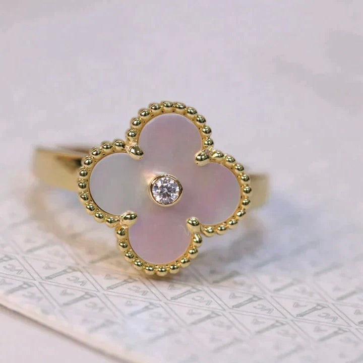 [Auream]CLOVER PINK MOP RING GOLD DIAMOND