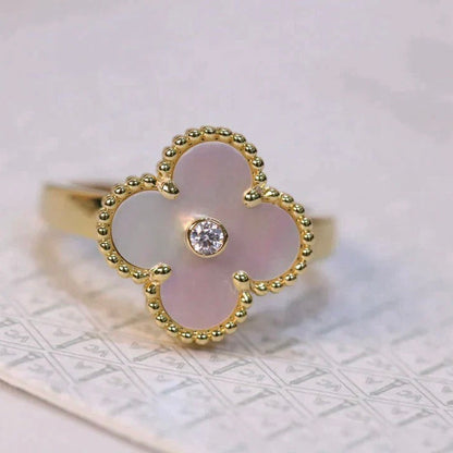 [Auream]CLOVER PINK MOP RING GOLD DIAMOND