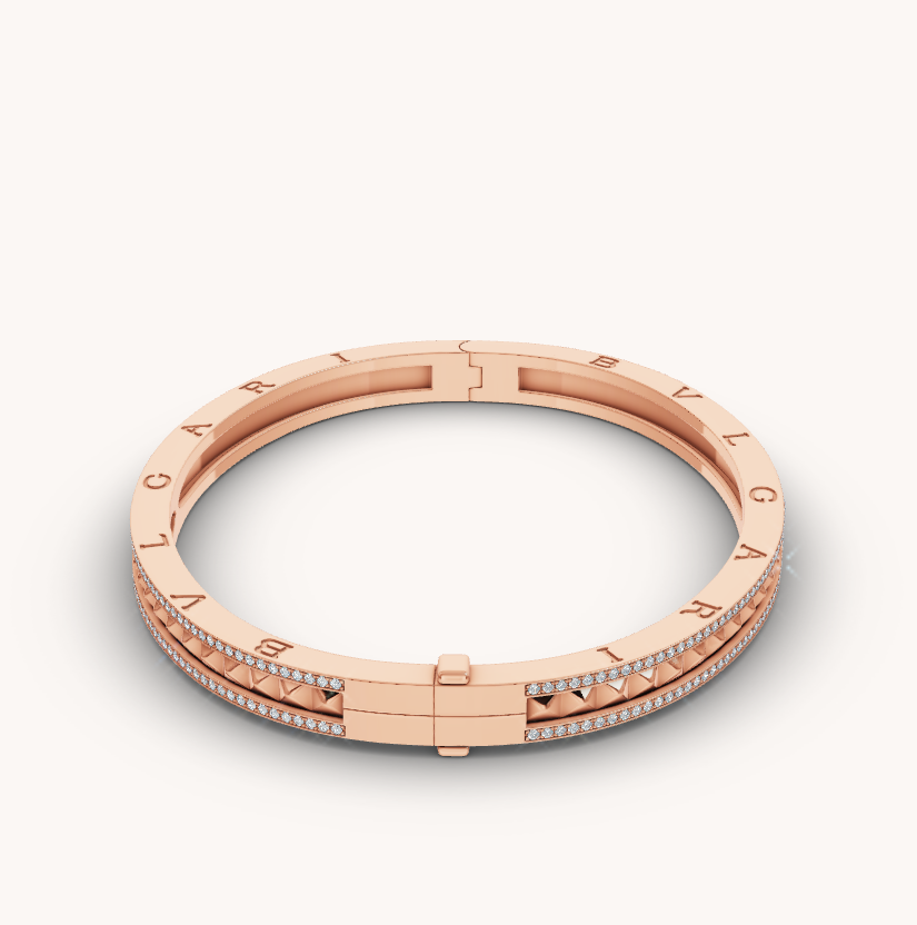 [Auream]ZERO 1 SPIRAL AND PAVED DIAMOND PINK GOLD BRACELET