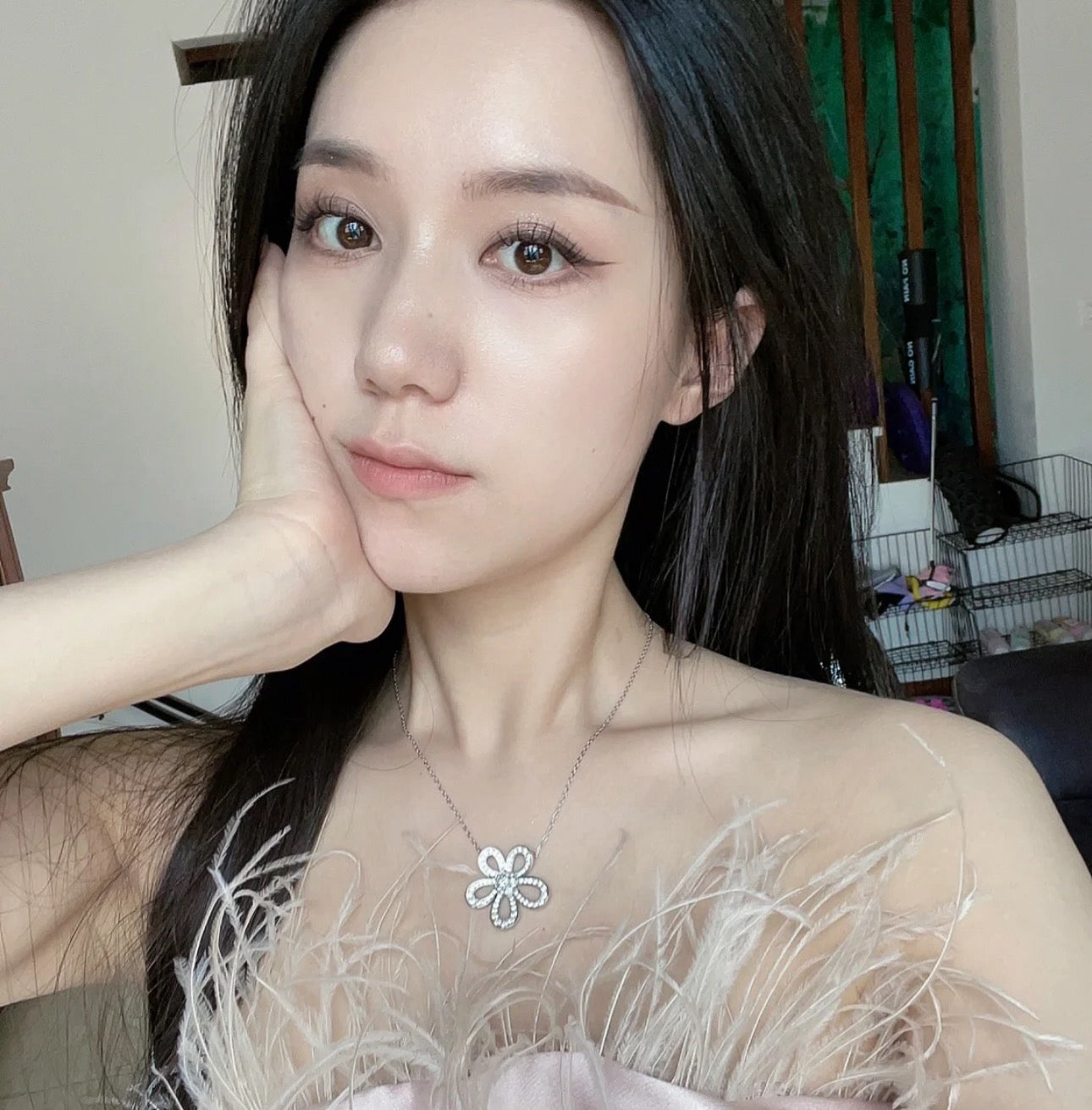 [Auream]FLOWERLACE NECKLACE FULL DIAMONDS